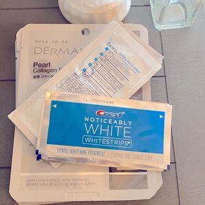 Crest White strips, face masks, Biore nose strips